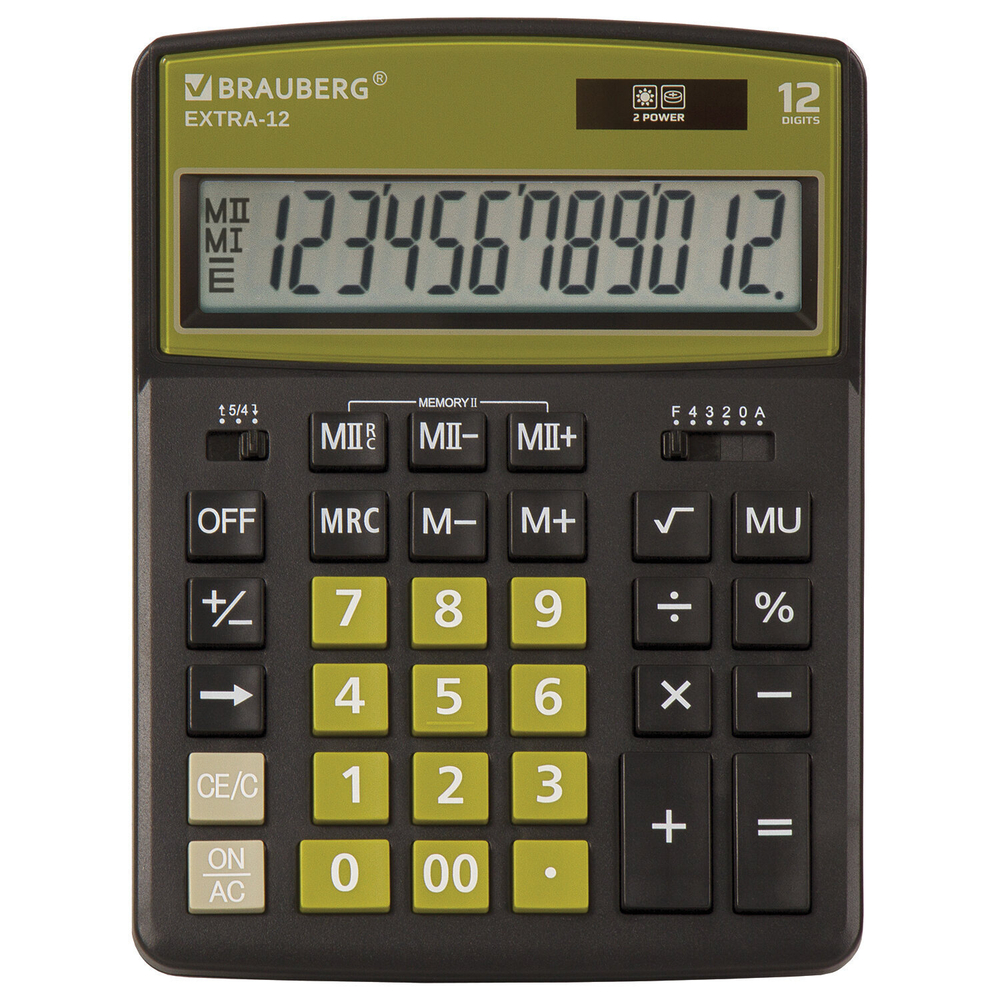 Калькулятор настольный BRAUBERG EXTRA-12-BKOL (206x155 мм) 12 разрядов двойное питание черно-ОЛИВКОВЫЙ