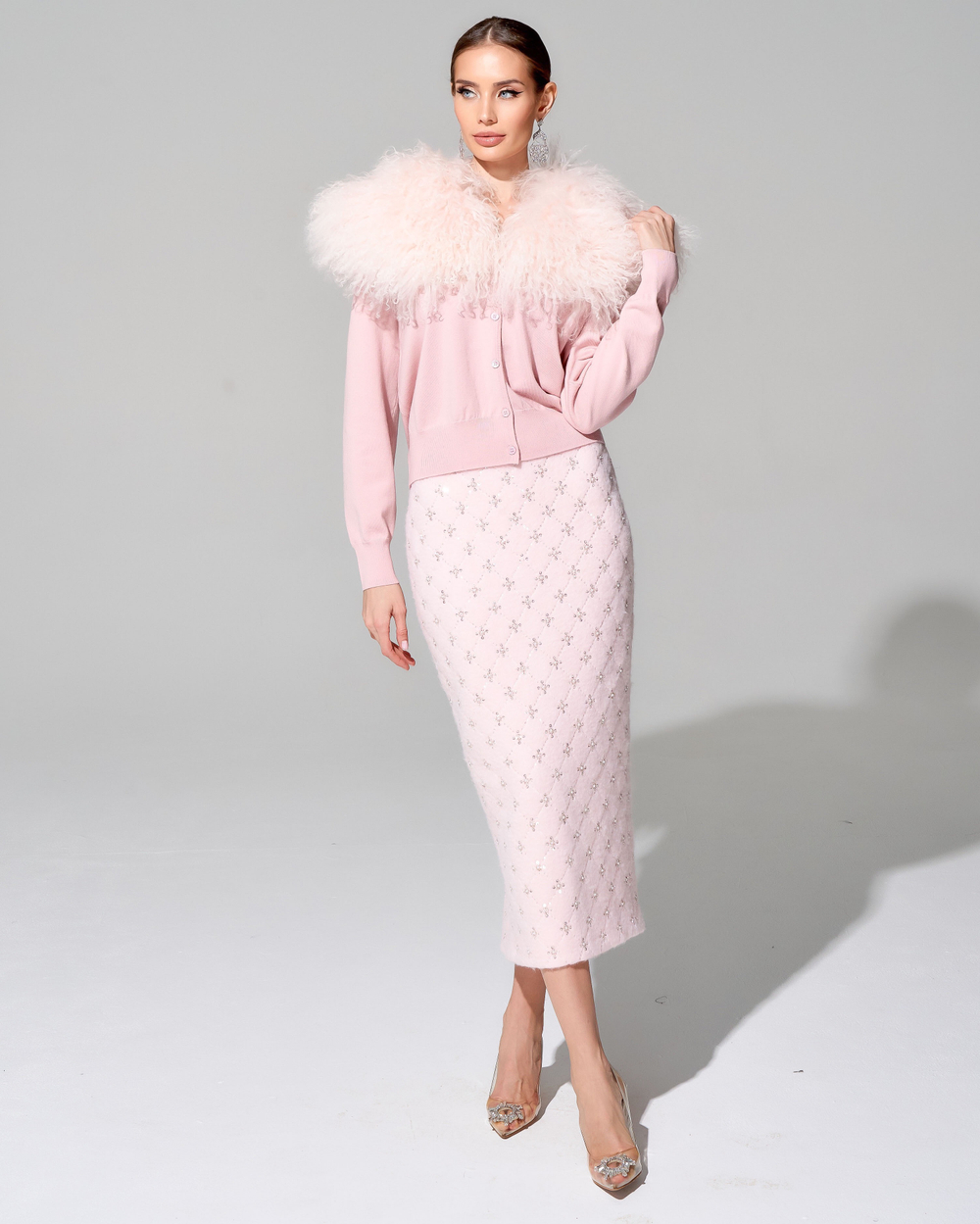 Кардиган с отделкой мехом ламы