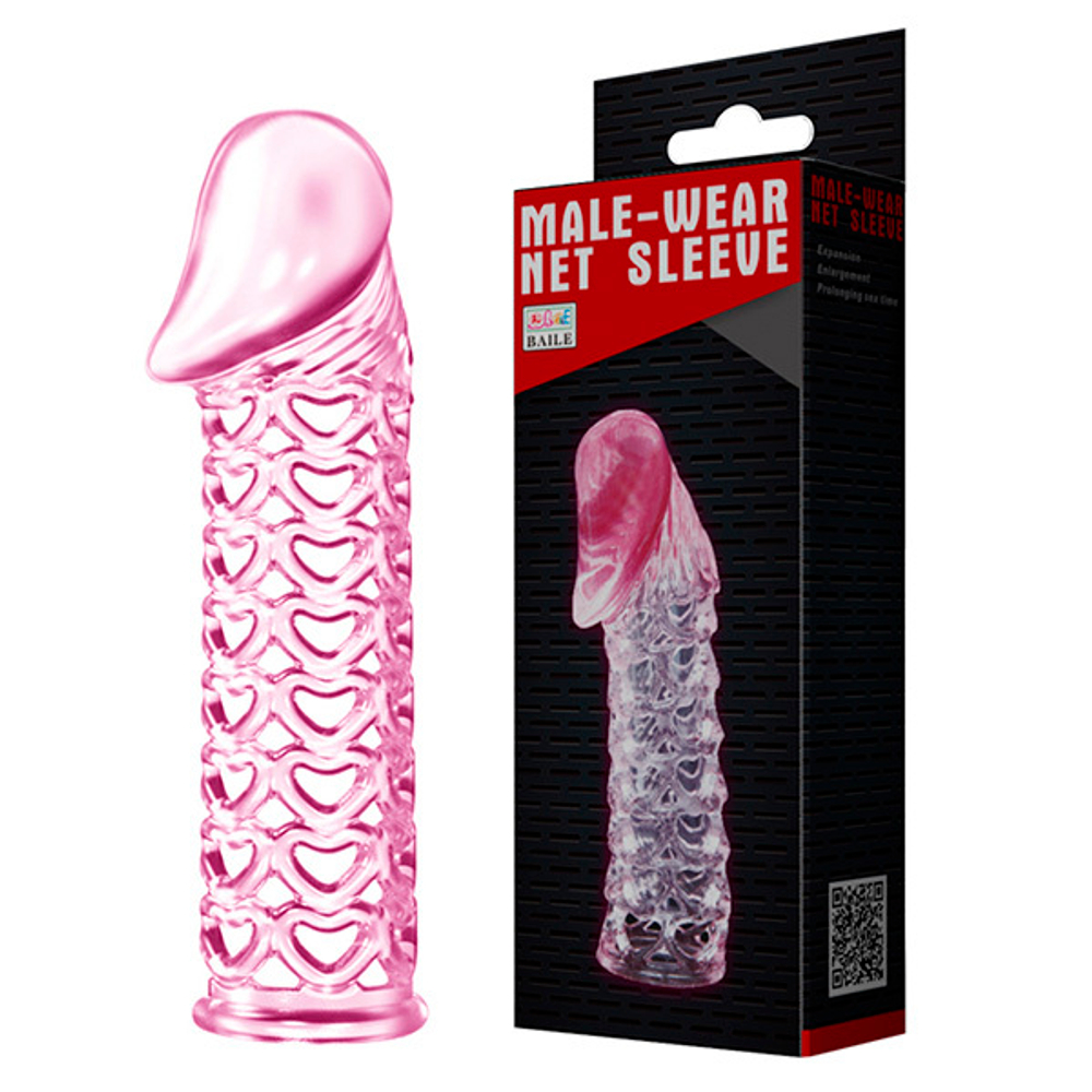 Насадка на фаллос 11,7см с закрытой головкой Baile Male-Wear net Sleeve BI-026200