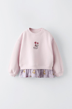 ZARA ТОЛСТОВКА С КОНТРАСТНОЙ ДЕТАЛЬЮ С ЦВЕТОЧНЫМ ПРИНТОМ, ЦВЕТ МАЛЬВЫ