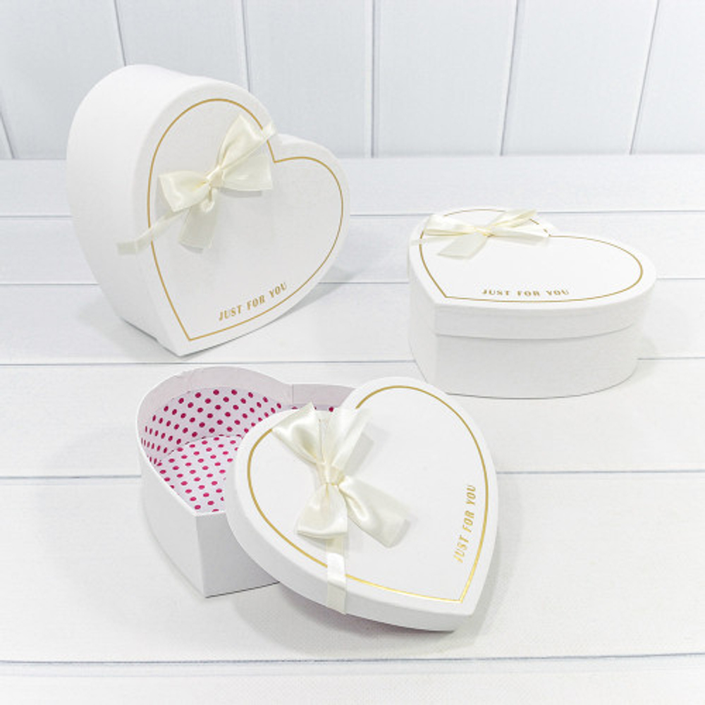 Коробка 22.2х19.5х9 см Набор 3 шт "Сердце" Just For You с бантом (Белый)
