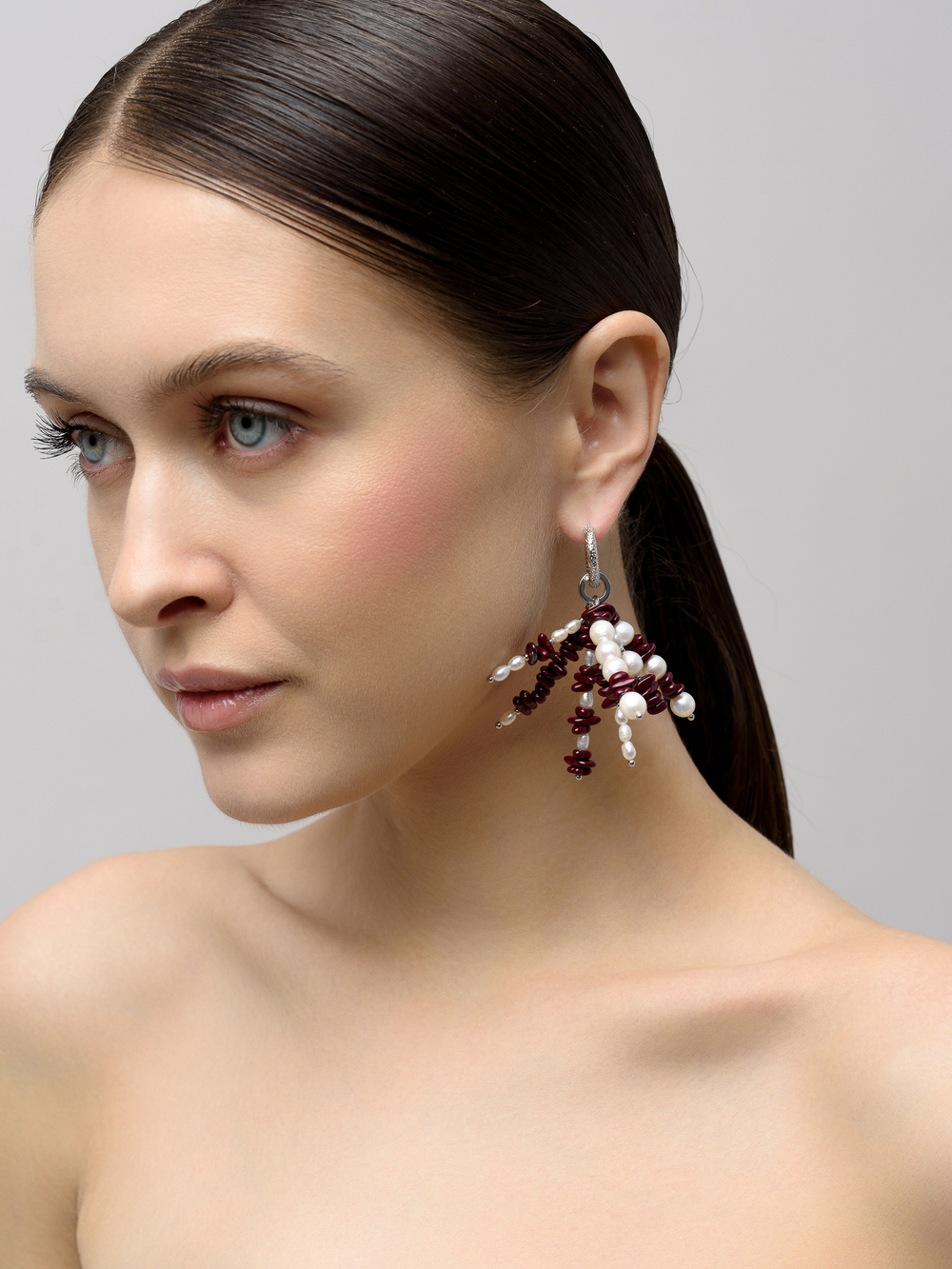 Серьги "Brush Bordo Pearl" Silver