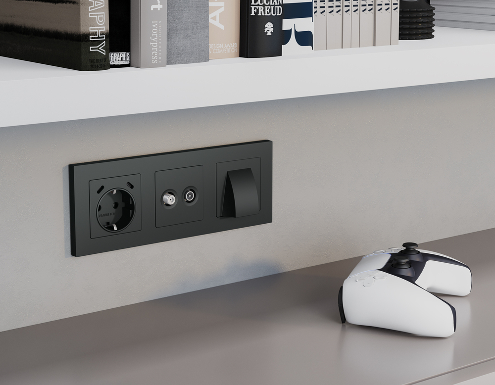 AP9158 Лицевая панель ALFA (Графит мягкое касание) для вывода кабеля QUANT