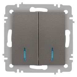 Выключатель Intro Accent 6-105-09 двойной с подсветкой, 10А-250В, IP20, СУ, AL/CU, титан | Intro