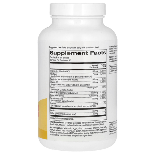 Super Nutrition, полный комплекс витаминов группы B с L-метилфолатом и метилкобаламином, витамином B12, 180 растительных капсул