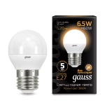 Лампа Gauss Шар 6.5W 3000К E27 520lm 105102107