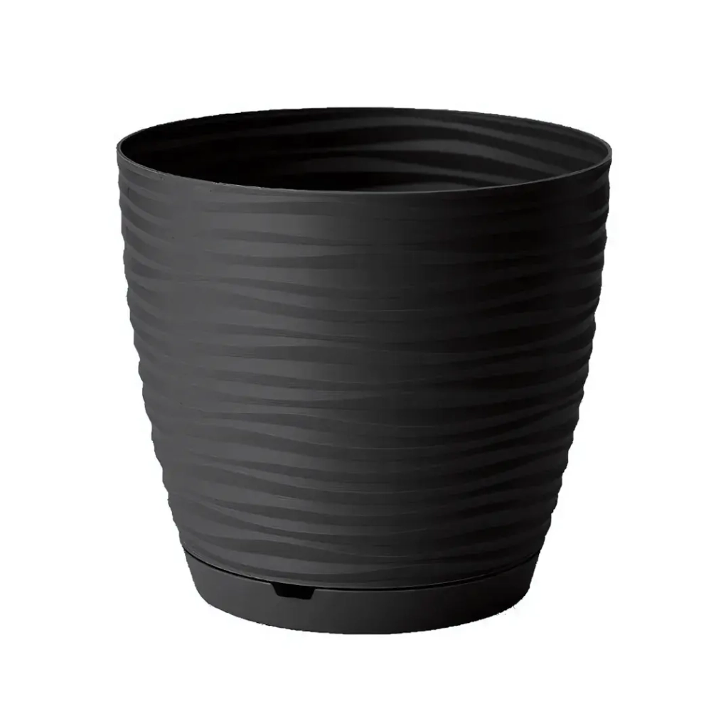 Горшок для цветов пластиковый 5,4л d-22.4см «Saffron» с поддоном черный