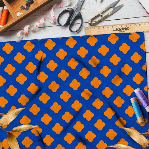 Ткань саржа оранжевые кресты на синем фоне