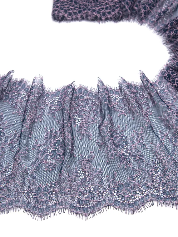 01-11 Кружево шантильи 21 см, сапфир/пудра