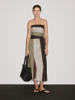 Massimo Dutti Платье без бретелей со сборкой, коричневый