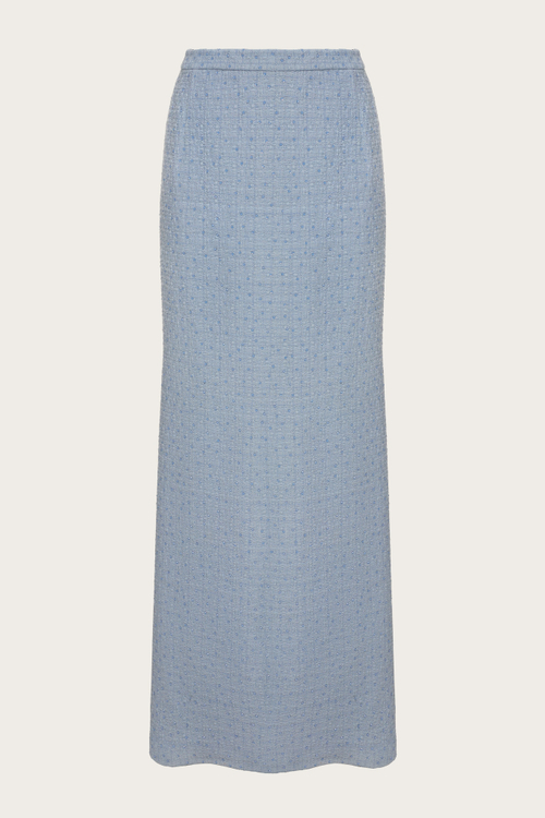 Голубая твидовая юбка-макси в стразах