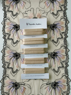 Вышивка на сетке бежевая с розовинкой с черным неэластичная ширина 24 см