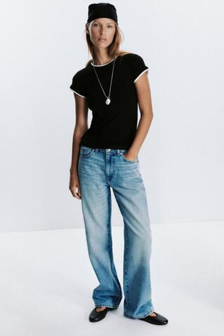 ZARA ФУТБОЛКА ДВОЙНАЯ, ЧЕРНЫЙ