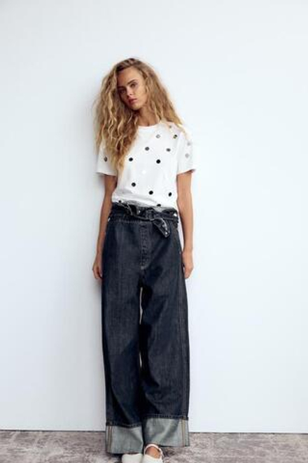 ZARA ФУТБОЛКА С ЗЕРКАЛЬНЫМИ ДЕТАЛЯМИ, БЕЛЫЙ