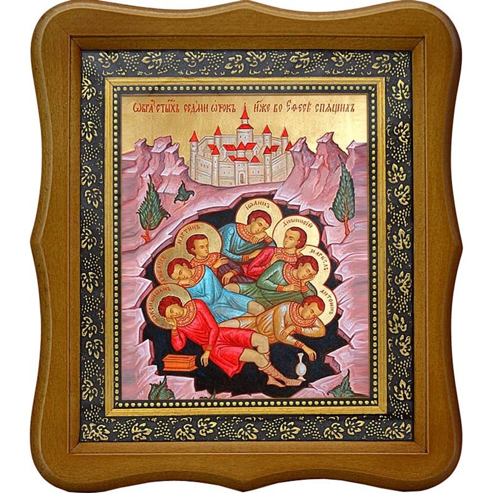 Семь  спящих отроков Эфесских. Икона на холсте.