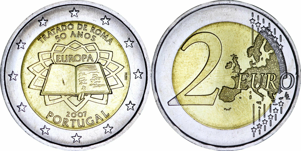 Португалия 2 евро, 2007 50 лет подписания Римского договорa XF