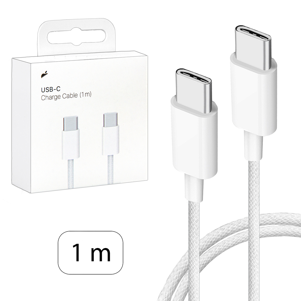 Кабель Type-C -TypeC iPh 15/ iPad 60W с лого (белый) 1м