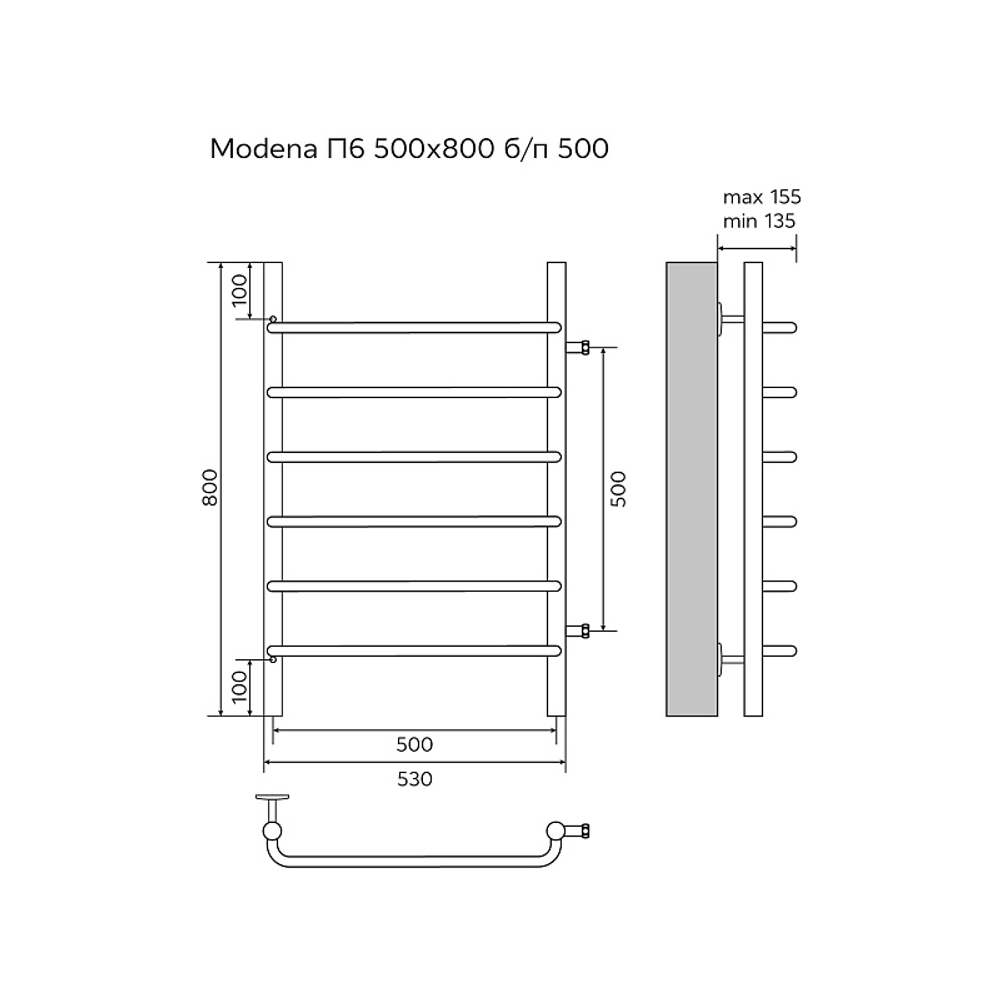 Полотенцесушитель водяной Azario MODENA 53.2х80, Хром