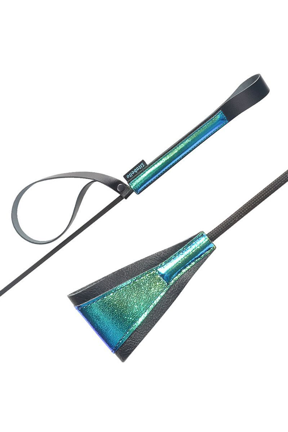 Черно-синий стек с хлопушкой из кожи - 62 см. (Цвет: черный с синим)