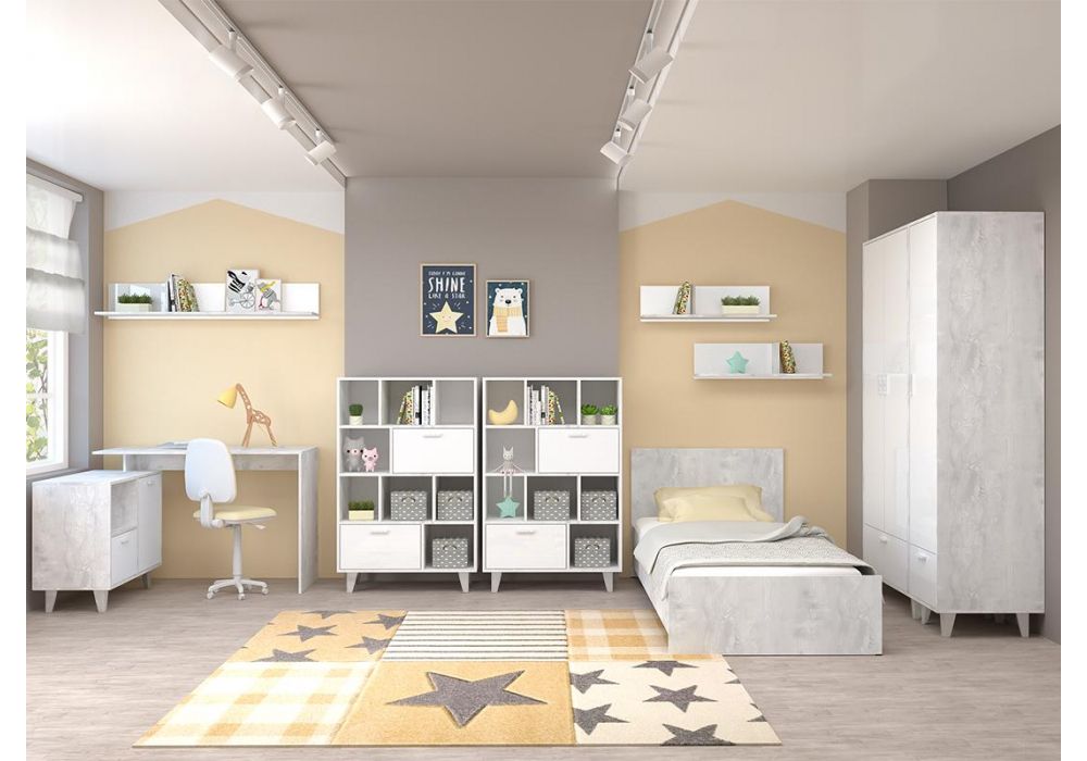 Шкаф Эго Шк-1 на ножках бетон светлый / белый глянец