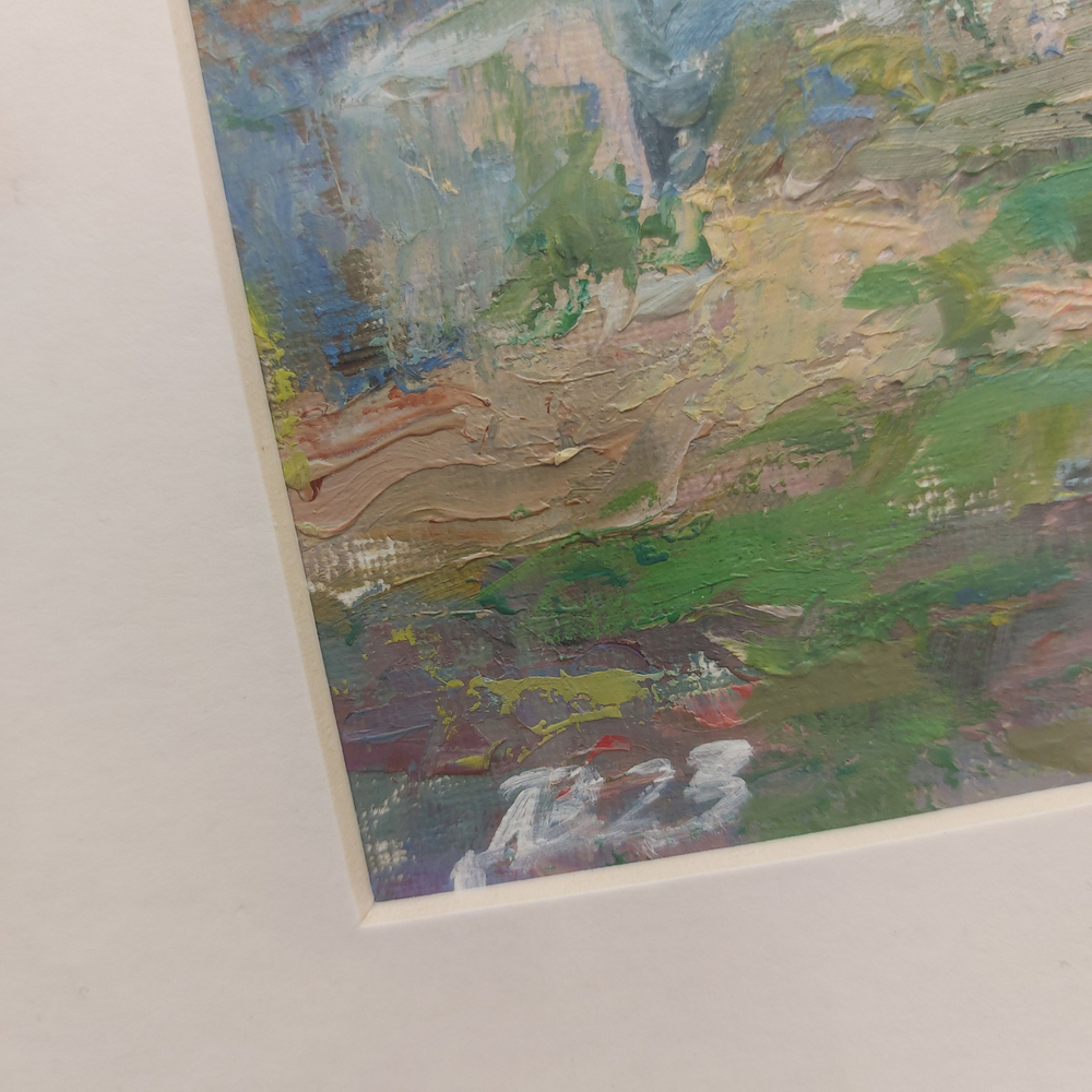 Картина маслом авторская в паспарту 30х40 см на стену для интерьера "Полуденный зной"