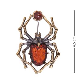 AM-4174 Брошь «Паук Цветочный» (латунь, янтарь)