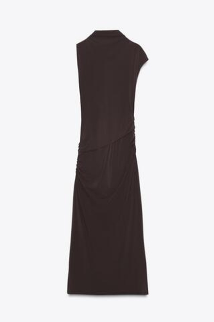 ZARA ПЛАТЬЕ МИДИ СО СБОРКАМИ, ШОКОЛАДНЫЙ