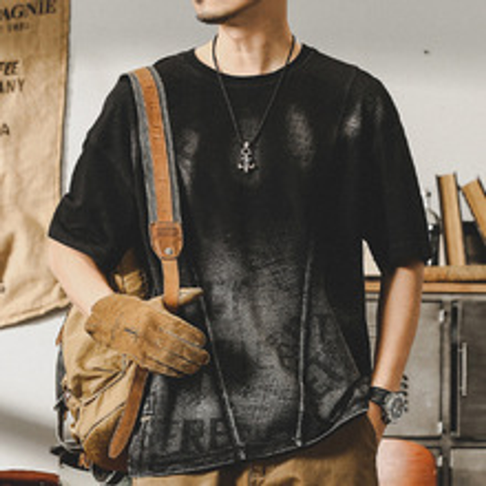 Футболка мужская короткий рукав летняя,выбеленная краской от бренда Jielenuo