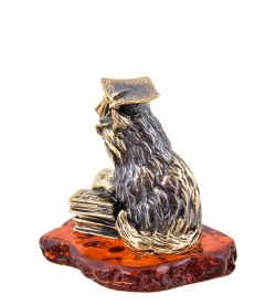 AM-3625 Фигурка «Кот ученый» (латунь, янтарь)