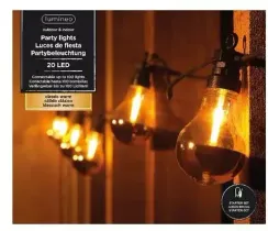 Светодиодная ретро гирлянда Золото Эдисона 9.5 м., 220 V, 20 LED ламп теплого свечения, соединяемая, черный ПВХ провод, Kaemingk (490111)