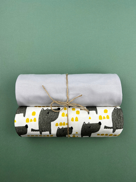 Сет из 2-х пеленок LooJoo Волки / Серый шелк