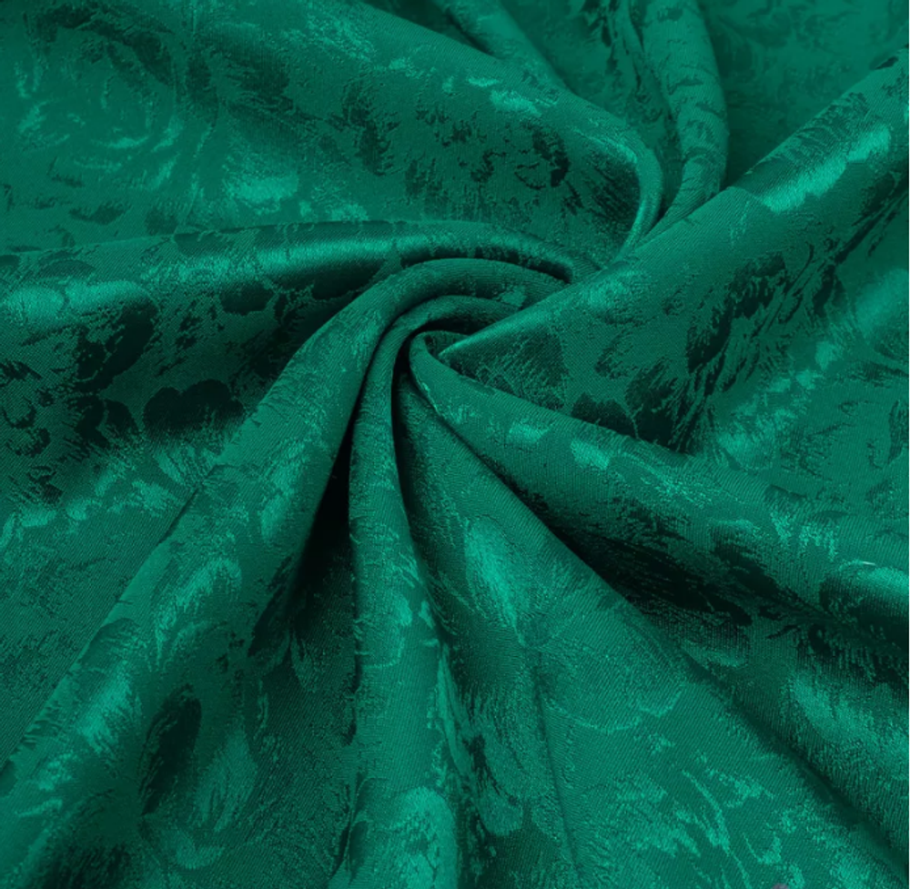 Атлас жаккард "Моар" цветы, 150 г/м2, ш. 150 см, изумруд
