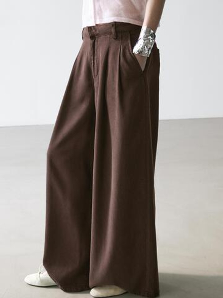 Massimo Dutti Широкие плиссированные брюки, шоколадный