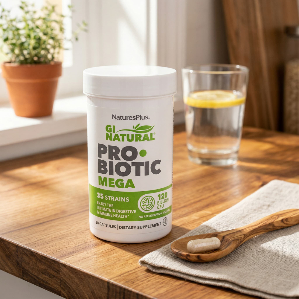NaturesPlus, GI Natural® Probiotic Mega, пробиотики, 120 млрд КОЕ, 30 капсул