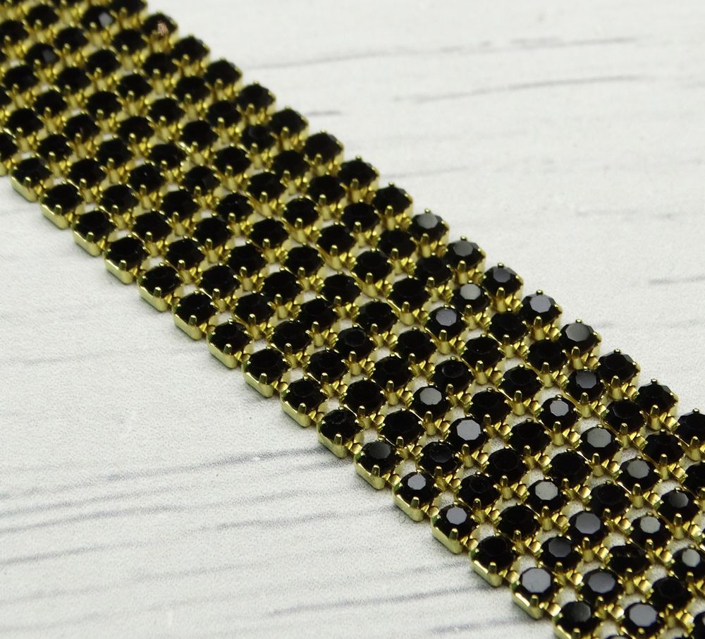 ЦС012ЗЦ2 Стразовые цепочки (золото), цвет: черный, размер: 2 мм, 70 см/упак.