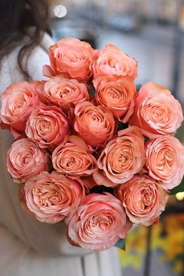 Букет из пионовидных персиковых роз "Кахала"