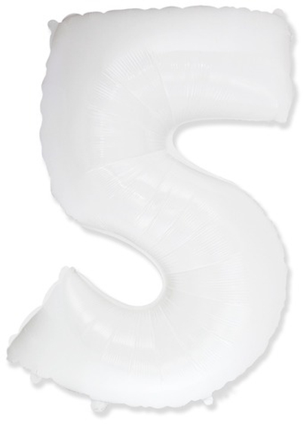 Шар (40""/102 см) Цифра, 5, Белый, 1 шт.