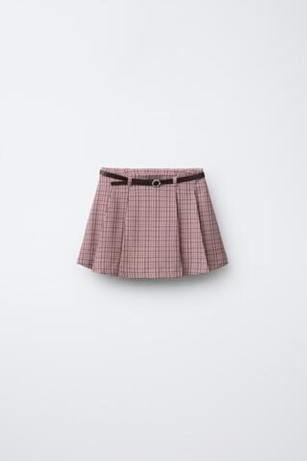 ZARA ЮБКА-ШОРТЫ В КЛЕТКУ С РЕМНЕМ, РОЗОВЫЙ