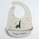 5385560 Нагрудник силиконовый, на кнопках, с карманом «Динозаврик», цвет серый