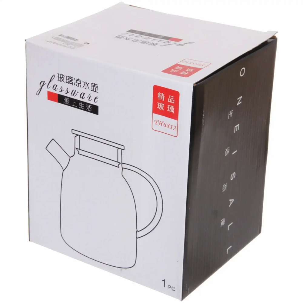 Кувшин стеклянный 1800мл «Хай-Тек» с металлической крышкой, круглая ручка.