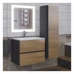 Тумба с раковиной Uperwood Barsa 60 см, раковина белая, подвесная тумба черная/дуб сонома