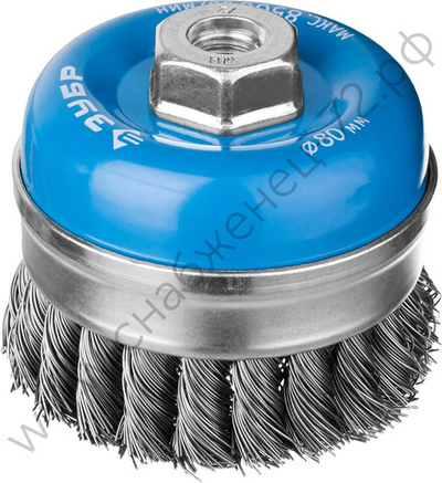 ЗУБР 80 мм, М14, жгутированная стальная проволока, 0.5 мм, Щетка чашечная усиленная, Профессионал (3527-080)