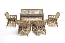 "Асти" лаунж-зона из искусственного ротанга на 6 персоны, цвет соломенный