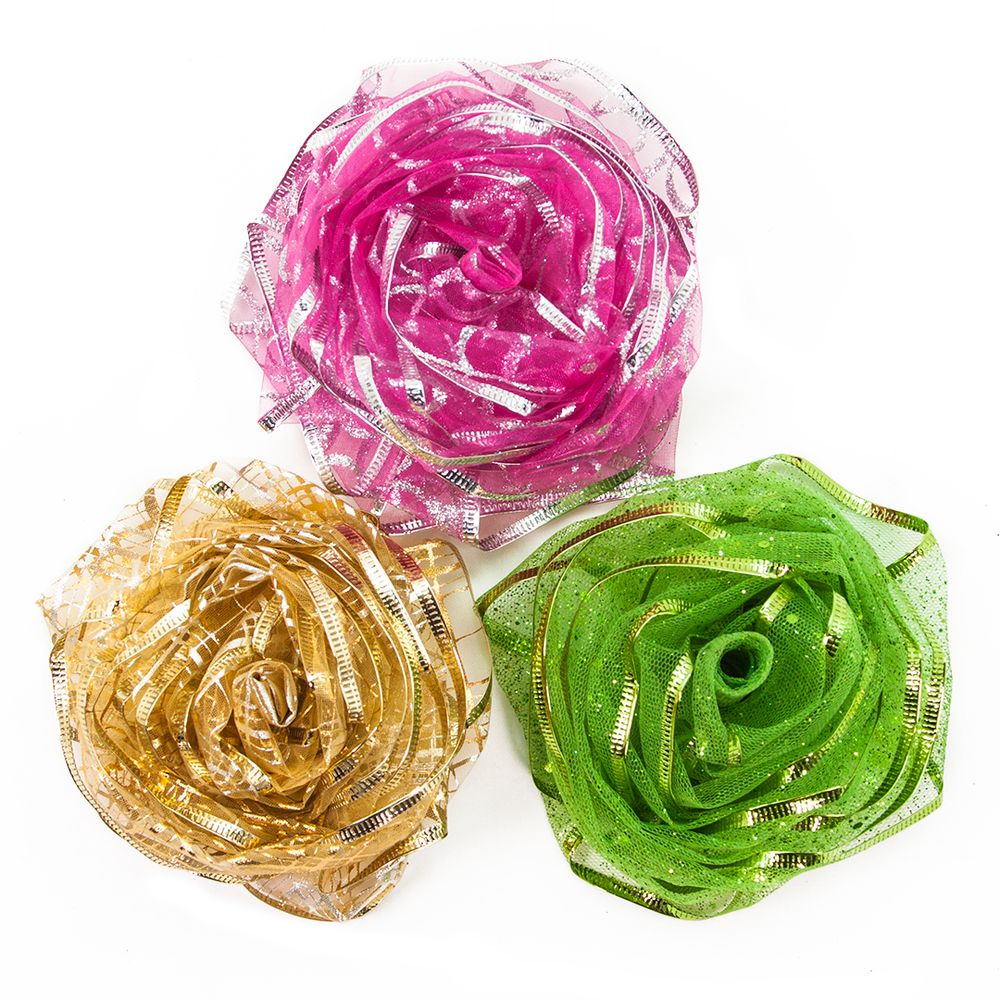 Лента декоративная (6 см*2,74 м) Ассорти дизайнов, Органза, Золото, 1 шт.