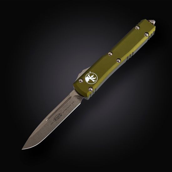 Microtech Ultratech S/E - нож автомат., алюм. рук-ть зеленю., клинок бронзир.