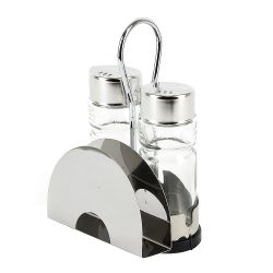 Набор для специй с салфетницей солонка/перечница на металлической подставке