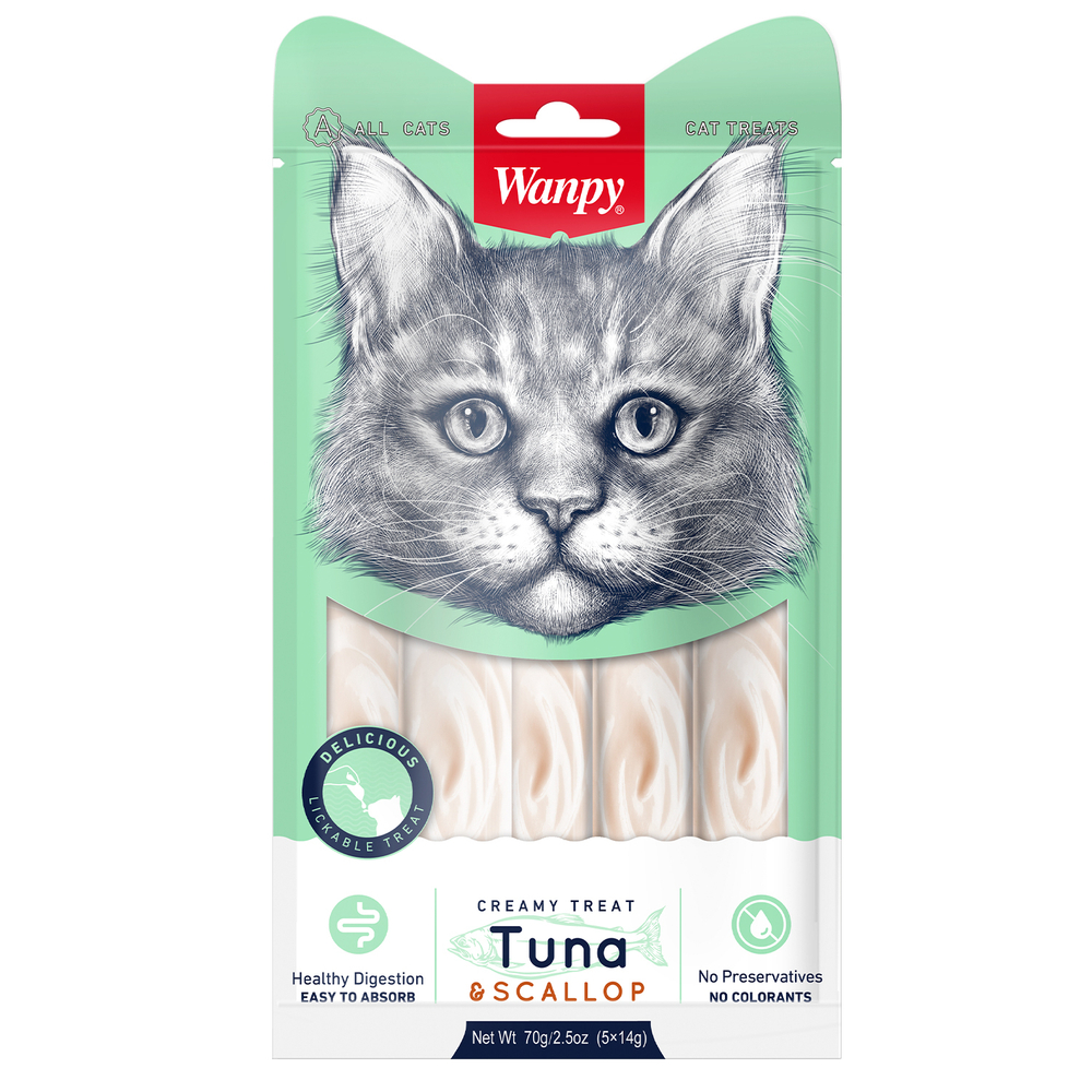Wanpy Cat Лакомство для кошек «нежное пюре» из тунца и гребешка 70гр.