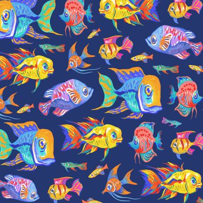 Тропические рыбки (разноцветные на темно-синем фоне)