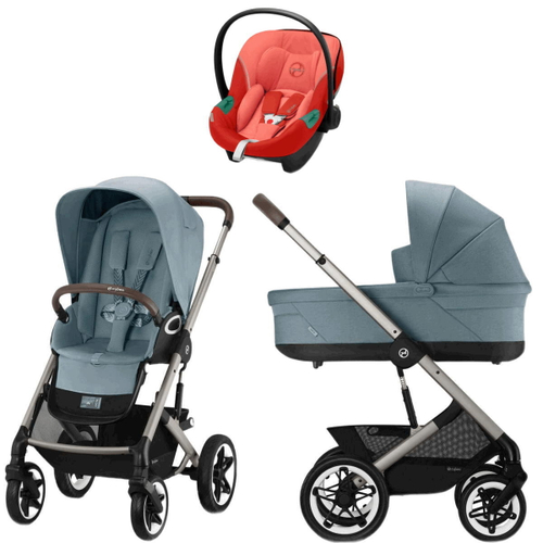 Коляска Cybex Talos S Lux TPE complete Aton S2 Hibiscus Red 3 в 1 Stormy Blue с дождевиками