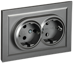 BRITE Розетка 2-местная с заземлением с защитными шторками 16А в сборе РСш12-3-БрС сталь IEK